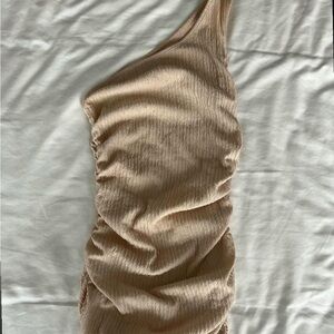 Elegant One-Shoulder Tan Dress